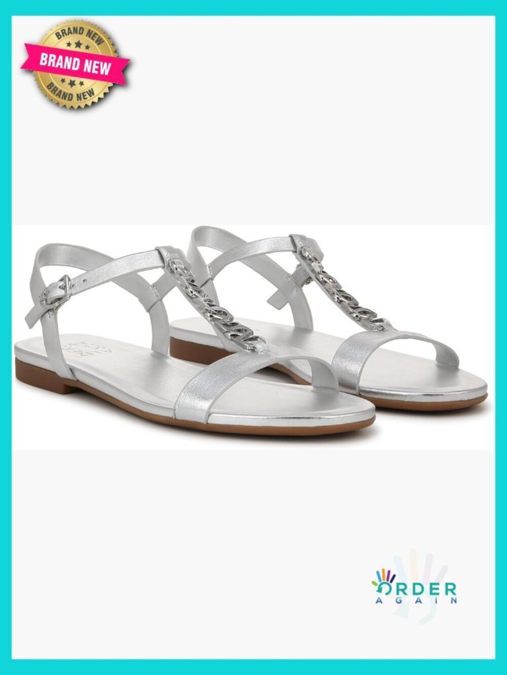 Chain-Link Detail Flat Sandals Contour+ Comfort Buckle Closure Open Toe